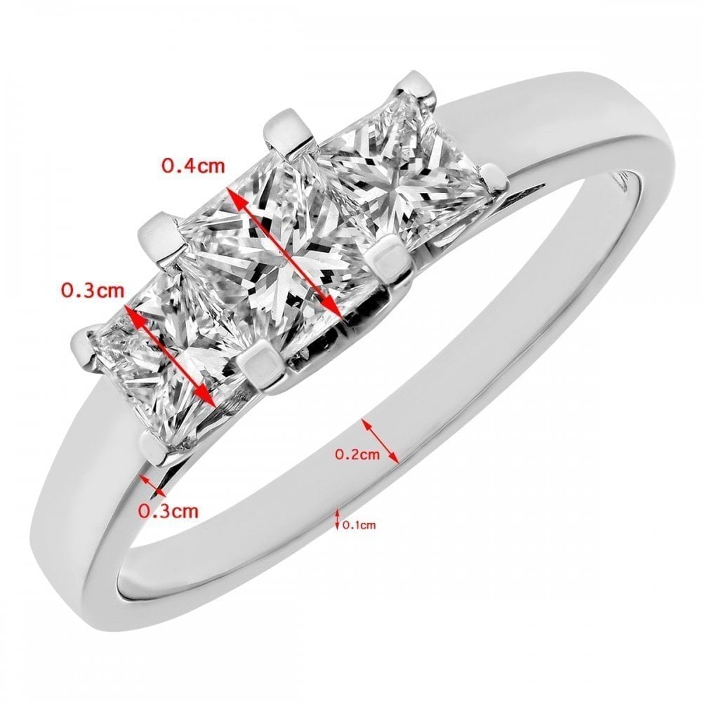 18ct White Gold Trilogy Ring, J/I Certified 1ct Diamonds, Princess Cut