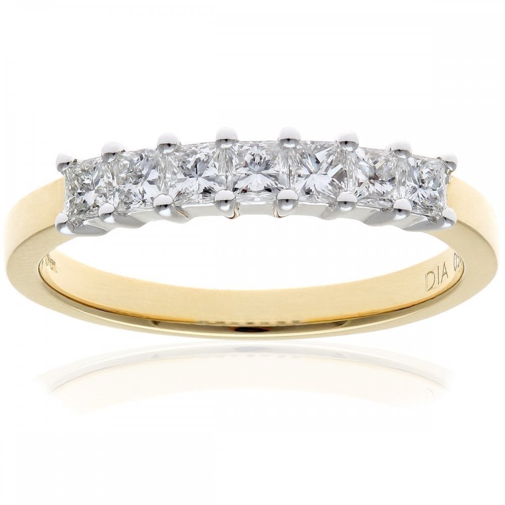 18ct Yellow Gold Eternity Ring, J/I Certified 0.50ct Diamonds, Princess Cut