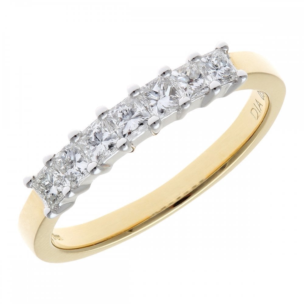18ct Yellow Gold Eternity Ring, J/I Certified 0.50ct Diamonds, Princess Cut