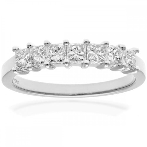 18ct White Gold Eternity Ring, J/I Certified 0.75ct Diamonds, Princess Cut