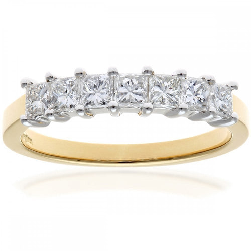 18ct Yellow Gold Eternity Ring, J/I Certified 0.75ct Diamonds, Princess Cut