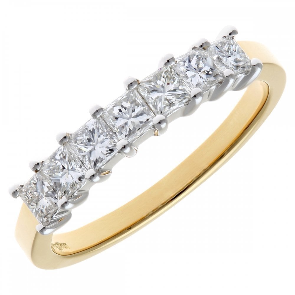 18ct Yellow Gold Eternity Ring, J/I Certified 0.75ct Diamonds, Princess Cut