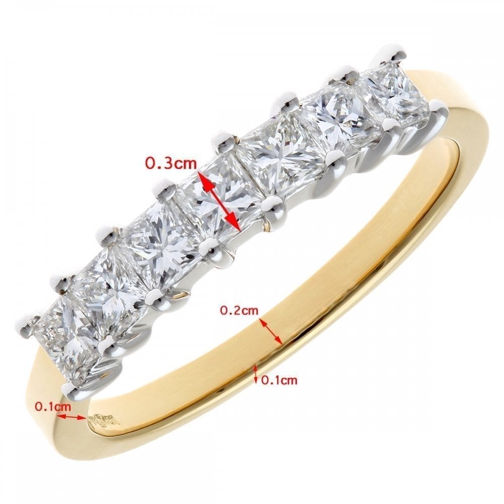 18ct Yellow Gold Eternity Ring, J/I Certified 0.75ct Diamonds, Princess Cut
