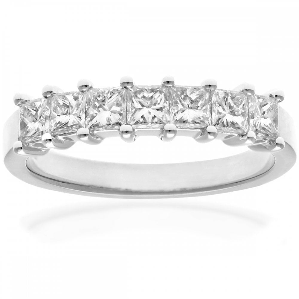 Platinum Eternity Ring, J/I Certified 1ct Diamonds, Princess Cut