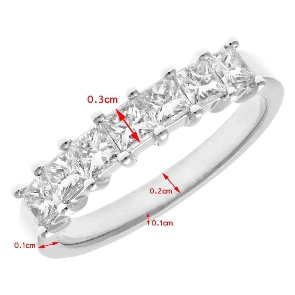 Platinum Eternity Ring, J/I Certified 1ct Diamonds, Princess Cut