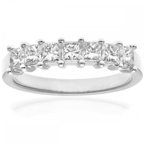 18ct White Gold Eternity Ring, J/I Certified 1ct Diamonds, Princess Cut