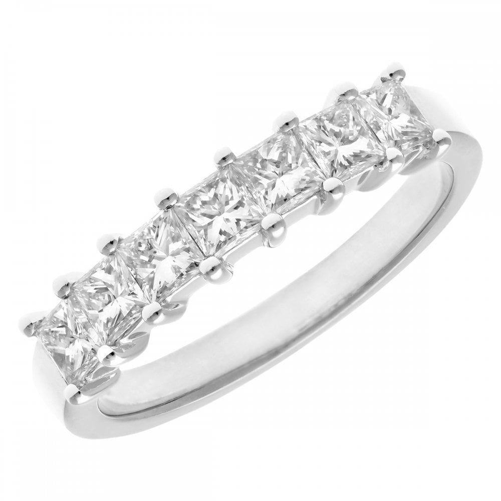 18ct White Gold Eternity Ring, J/I Certified 1ct Diamonds, Princess Cut