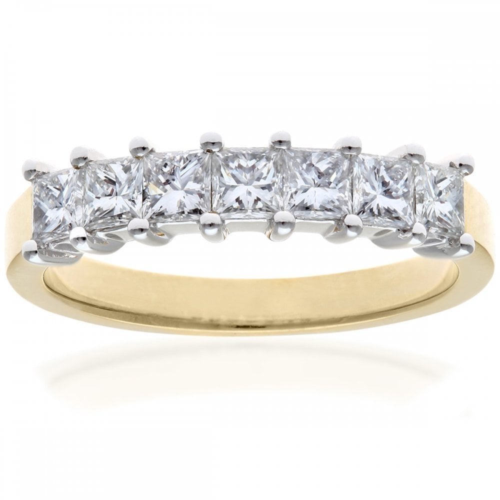 18ct Yellow Gold Eternity Ring, J/I Certified 1ct Diamonds, Princess Cut