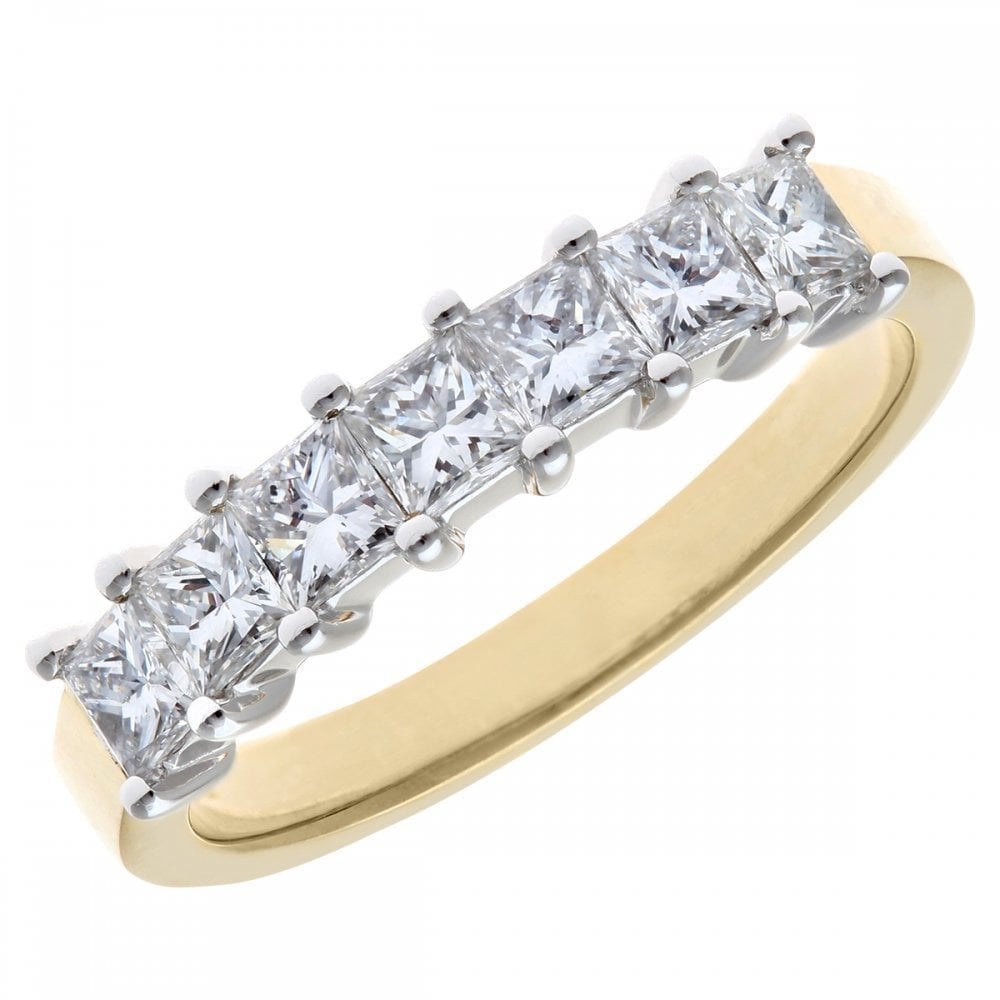 18ct Yellow Gold Eternity Ring, J/I Certified 1ct Diamonds, Princess Cut
