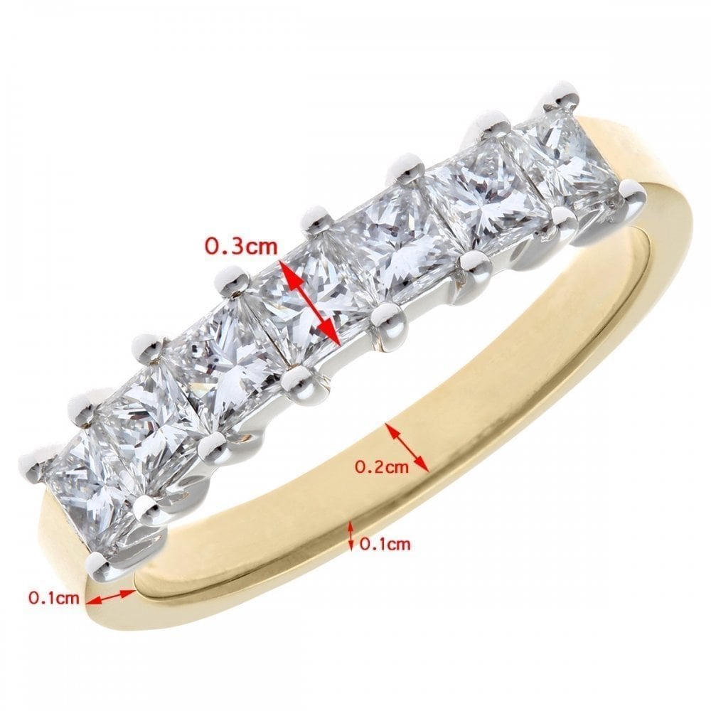 18ct Yellow Gold Eternity Ring, J/I Certified 1ct Diamonds, Princess Cut
