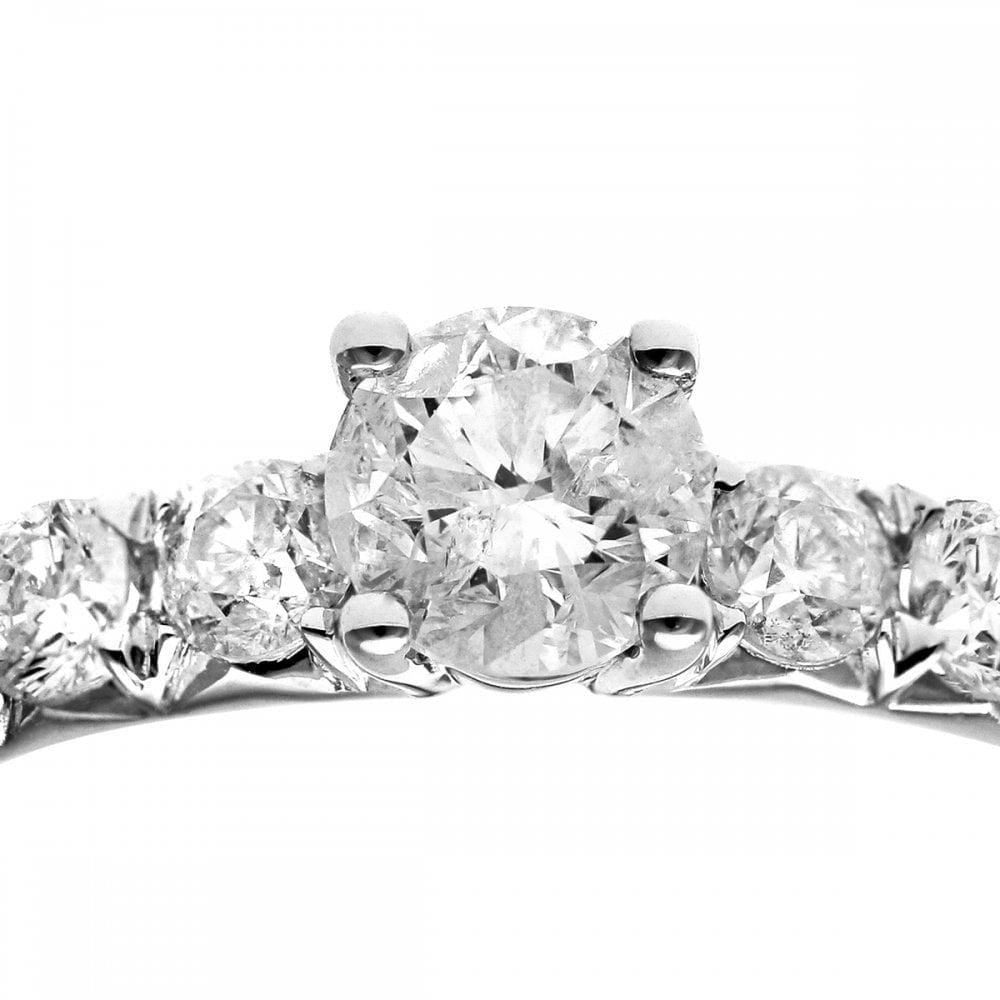 18ct White Gold Shoulder Set Engagement Ring, IJ/I Certified 1ct Diamonds, Round Brilliant