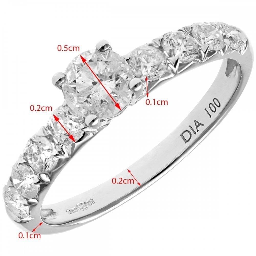 18ct White Gold Shoulder Set Engagement Ring, IJ/I Certified 1ct Diamonds, Round Brilliant