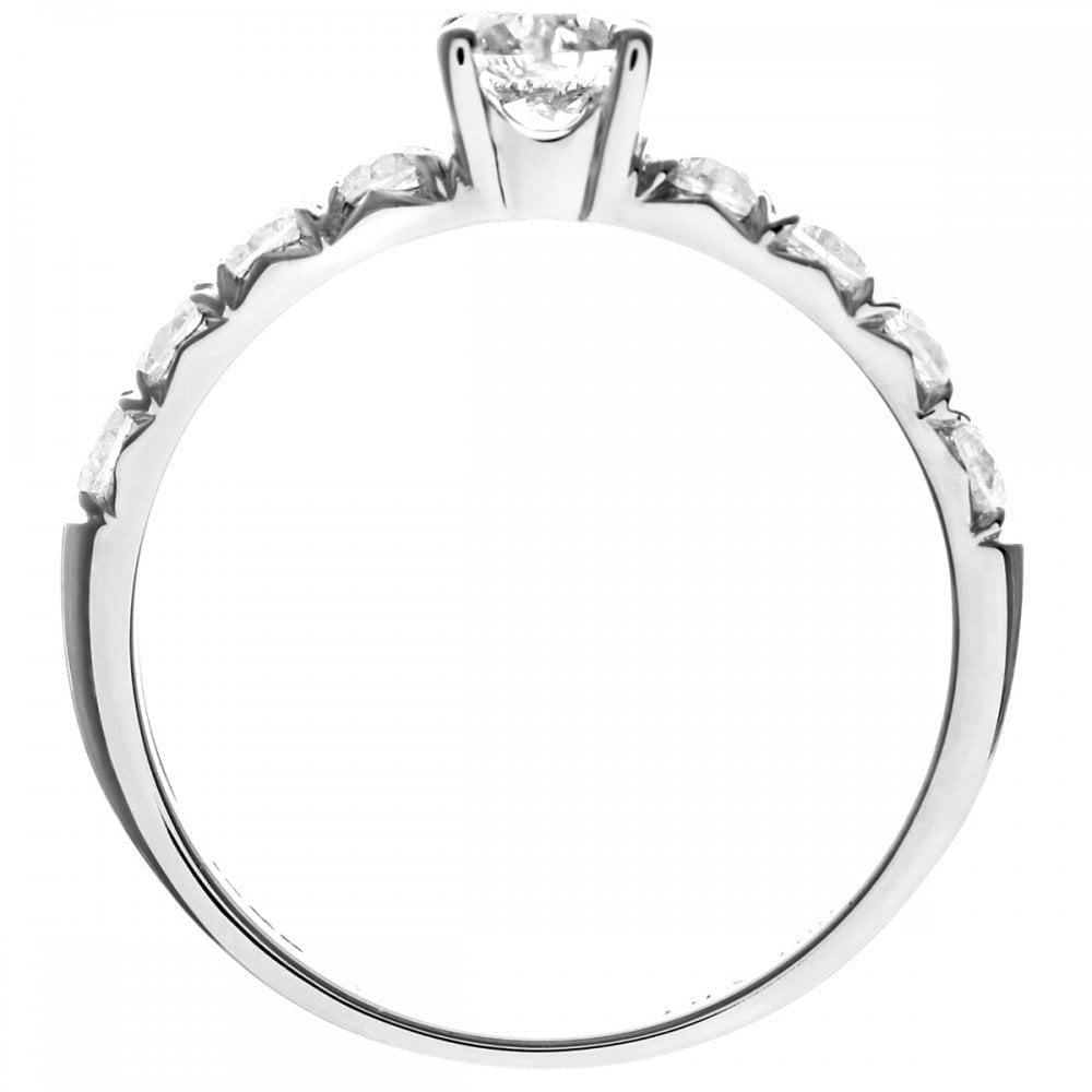 18ct White Gold Shoulder Set Engagement Ring, IJ/I Certified 1ct Diamonds, Round Brilliant
