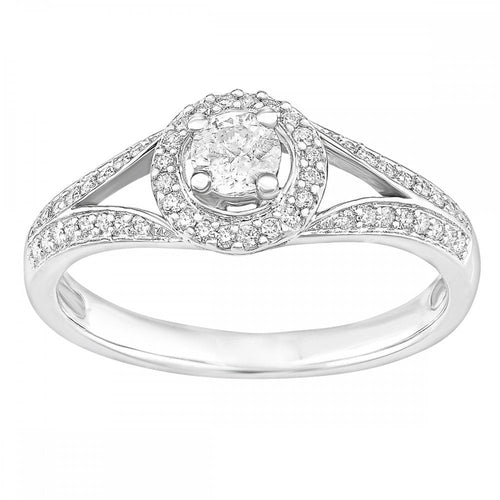 18ct White Gold Round Halo 0.40ct Diamond Solitaire Engagement Ring