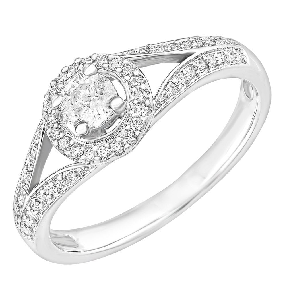 18ct White Gold Round Halo 0.40ct Diamond Solitaire Engagement Ring
