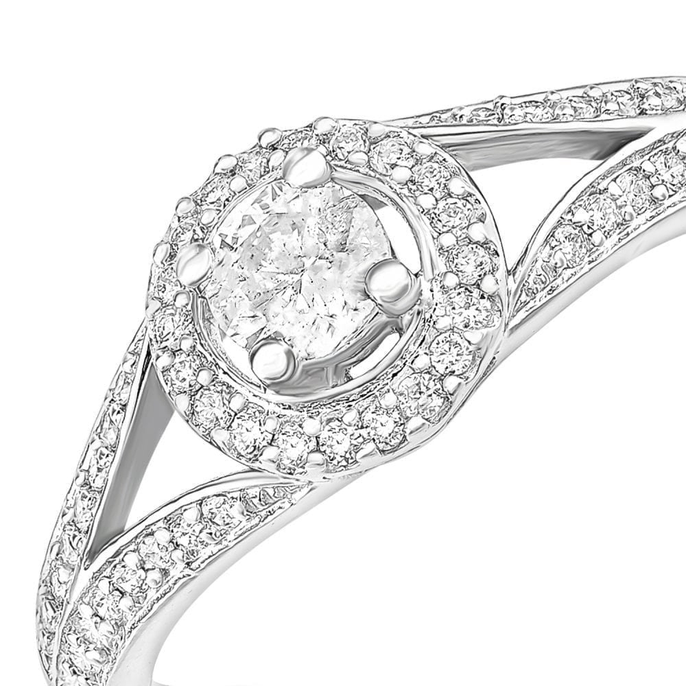 18ct White Gold Round Halo 0.40ct Diamond Solitaire Engagement Ring