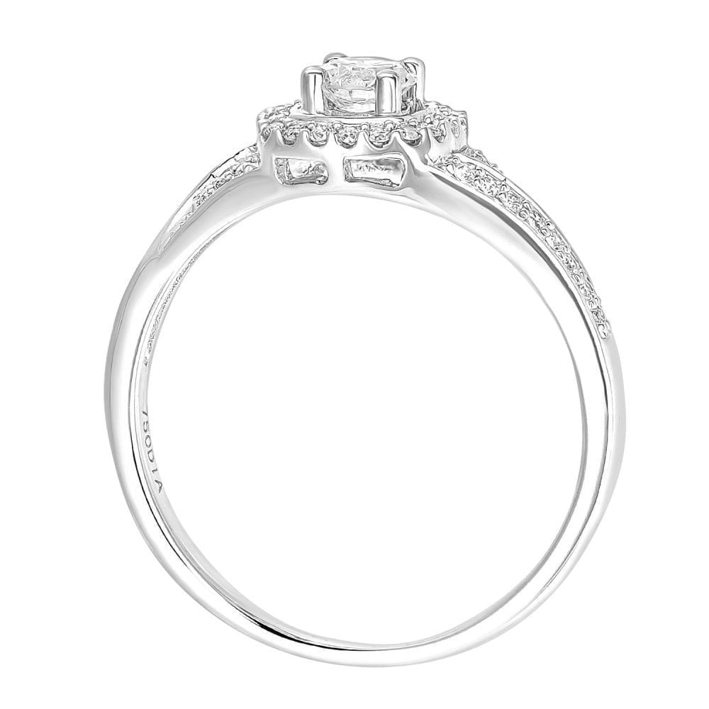 18ct White Gold Square Halo 0.40ct Diamond Crossover Shoulder Engagement Ring