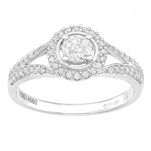 18ct White Gold Round Halo 0.60ct Diamond Solitaire Engagement Ring