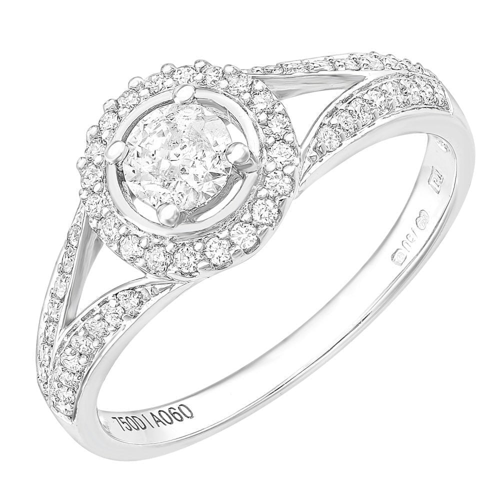 18ct White Gold Round Halo 0.60ct Diamond Solitaire Engagement Ring