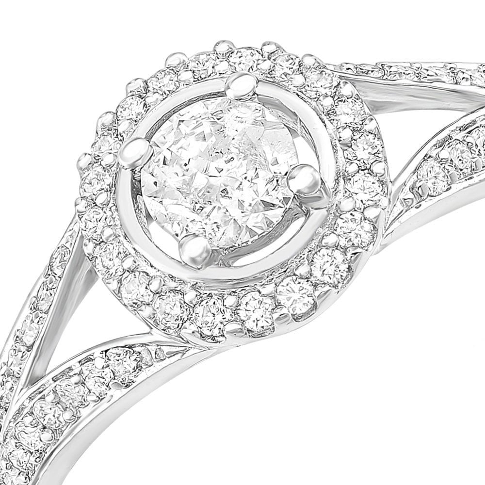 18ct White Gold Round Halo 0.60ct Diamond Solitaire Engagement Ring