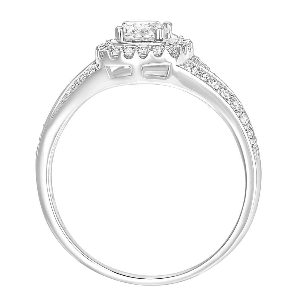 18ct White Gold Square Halo 0.60ct Diamond Crossover Shoulder Engagement Ring