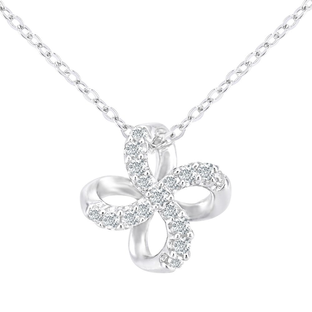 3d Clover 9ct White Gold Natural Diamond Necklace