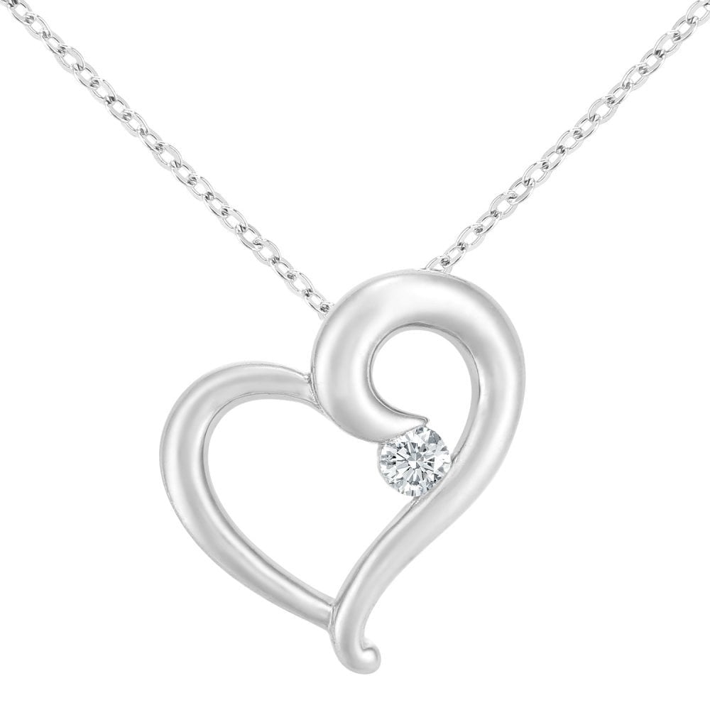 9ct White Gold Natural Diamond Solitaire Heart Necklace