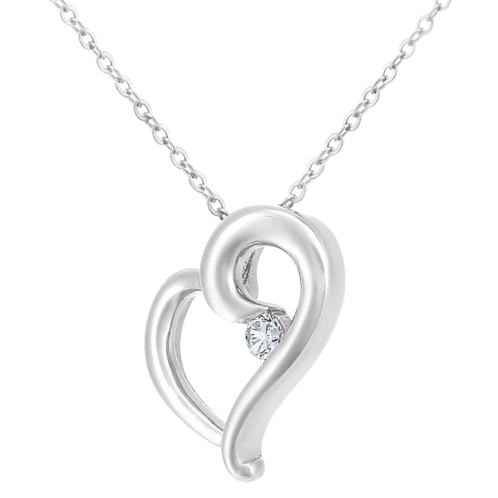 9ct White Gold Natural Diamond Solitaire Heart Necklace