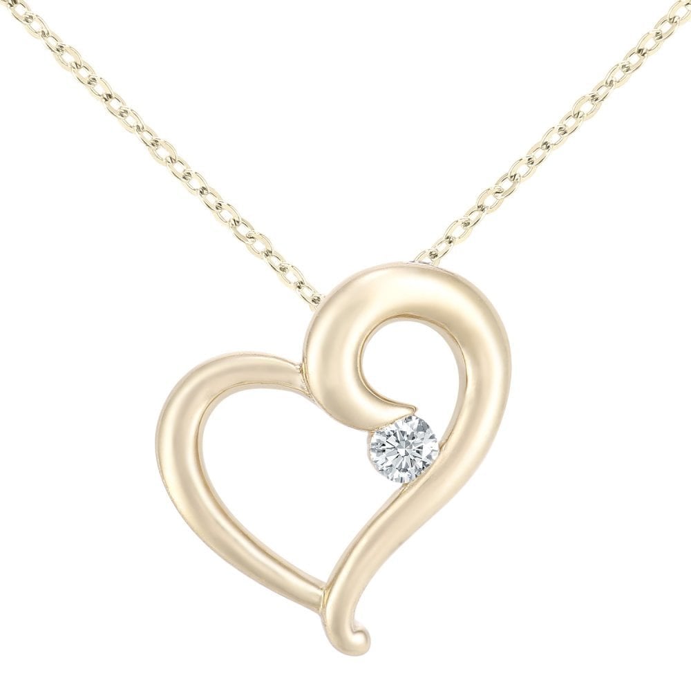 9ct Gold Natural Diamond Solitaire Heart Necklace