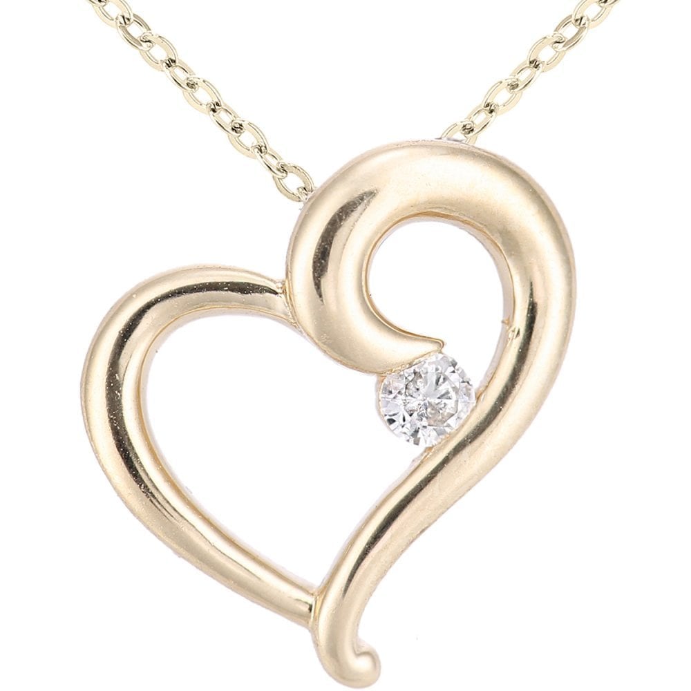 9ct Gold Natural Diamond Solitaire Heart Necklace