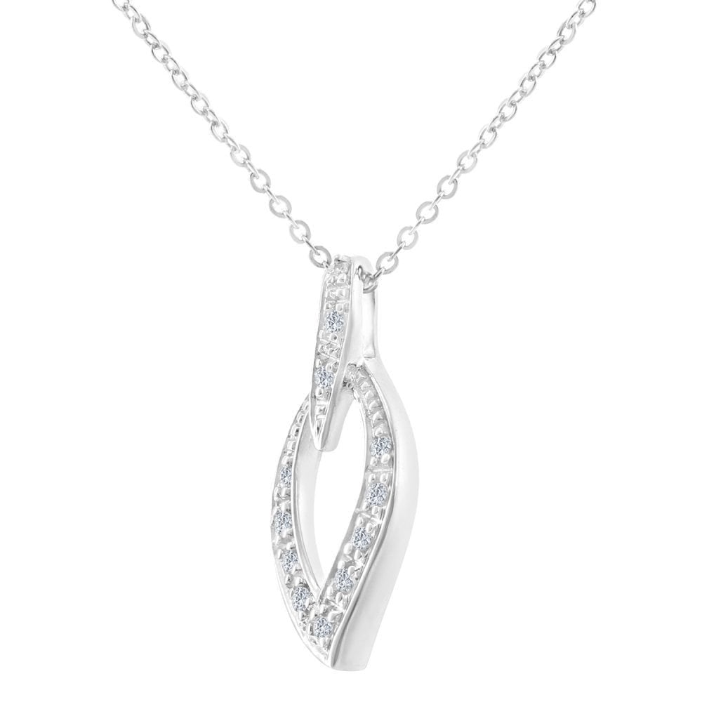 9ct White Gold 0.10ct Natural Diamond Leaf Necklace