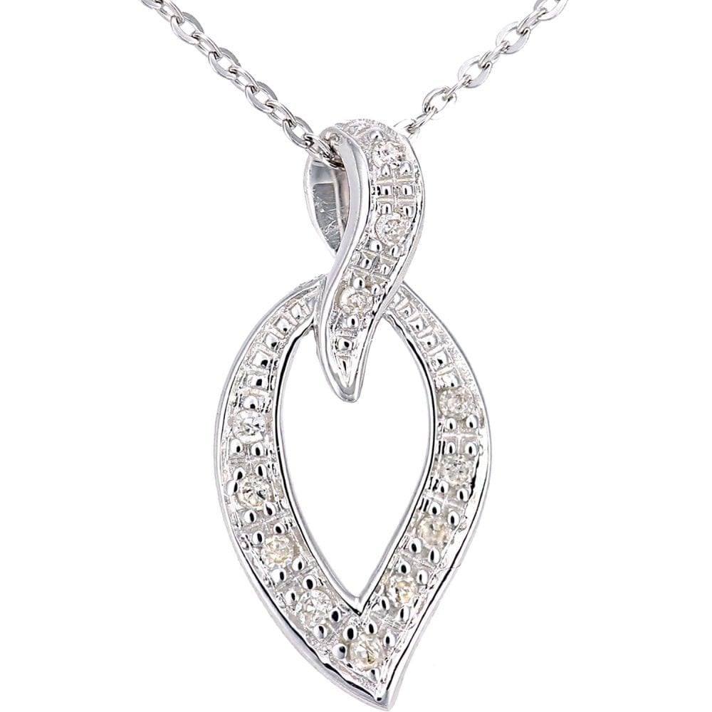 9ct White Gold 0.10ct Natural Diamond Leaf Necklace