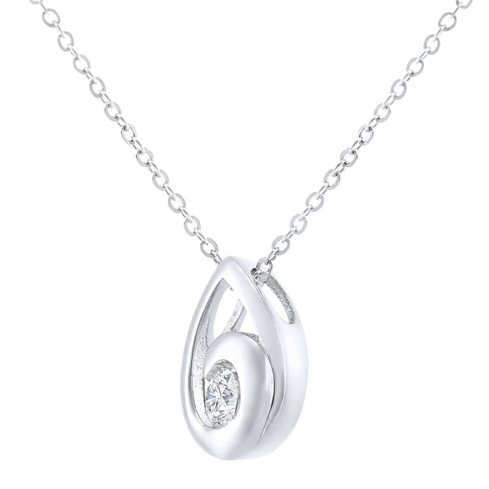 9ct White Gold Natural Diamond Ocean Drop Necklace