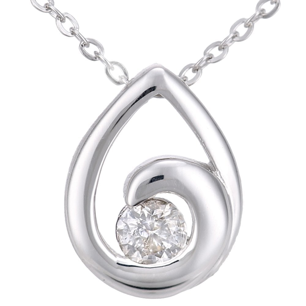9ct White Gold Natural Diamond Ocean Drop Necklace