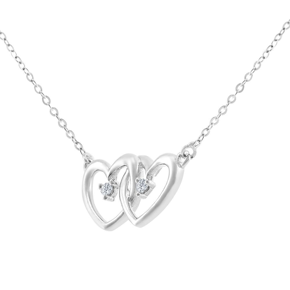 9ct White Gold Natural Diamond Twin Hearts Necklace