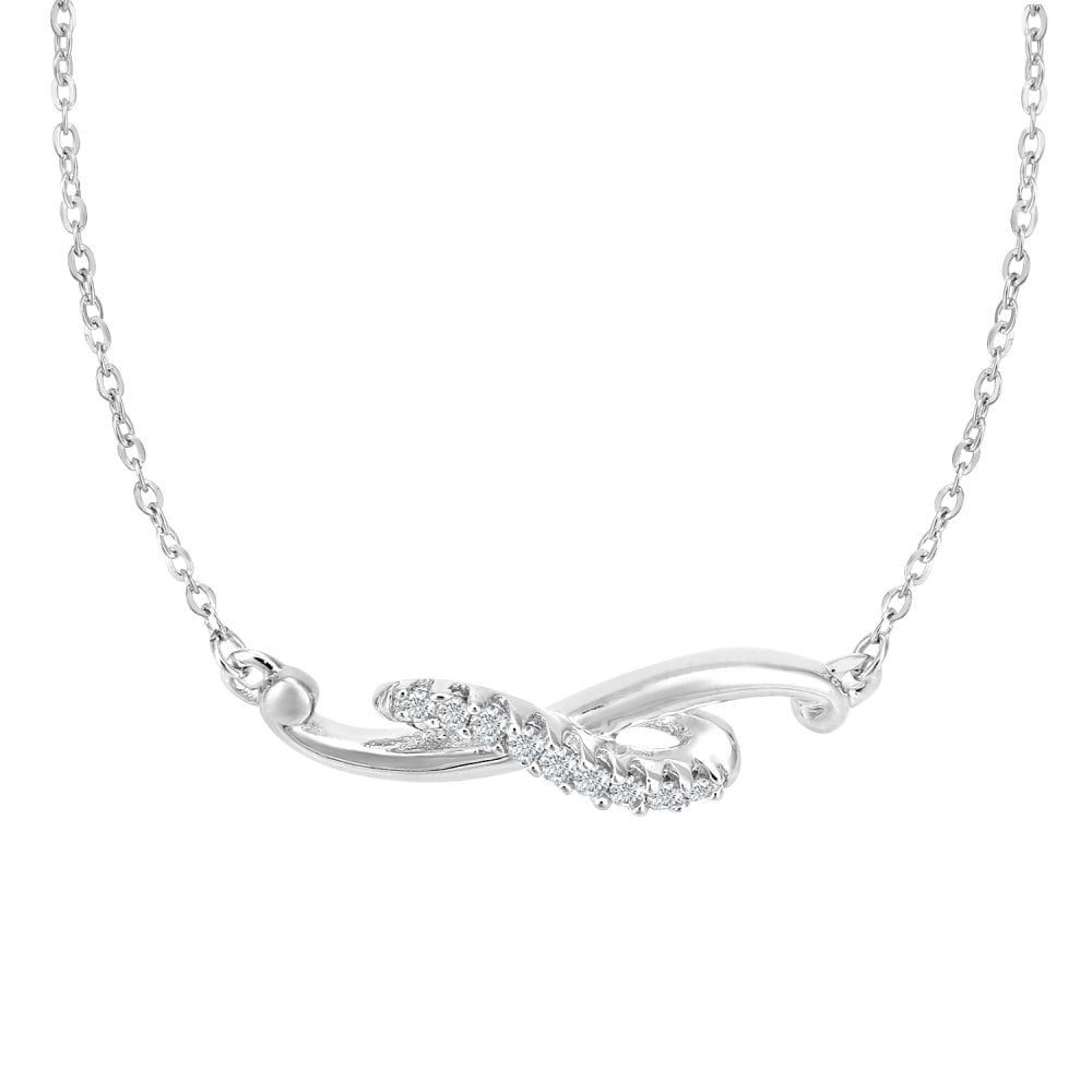 9ct White Gold Natural Diamond Wave Necklace