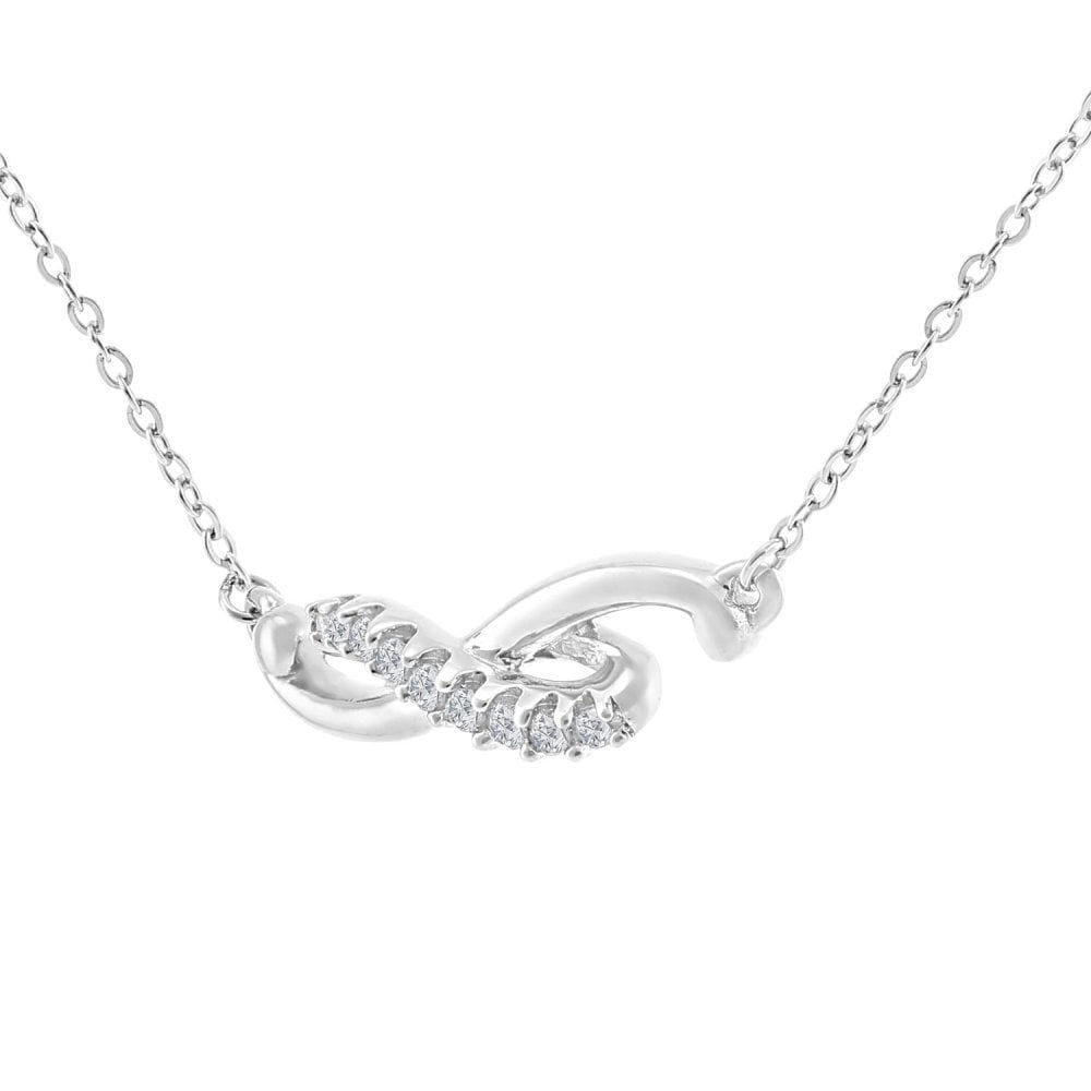 9ct White Gold Natural Diamond Wave Necklace