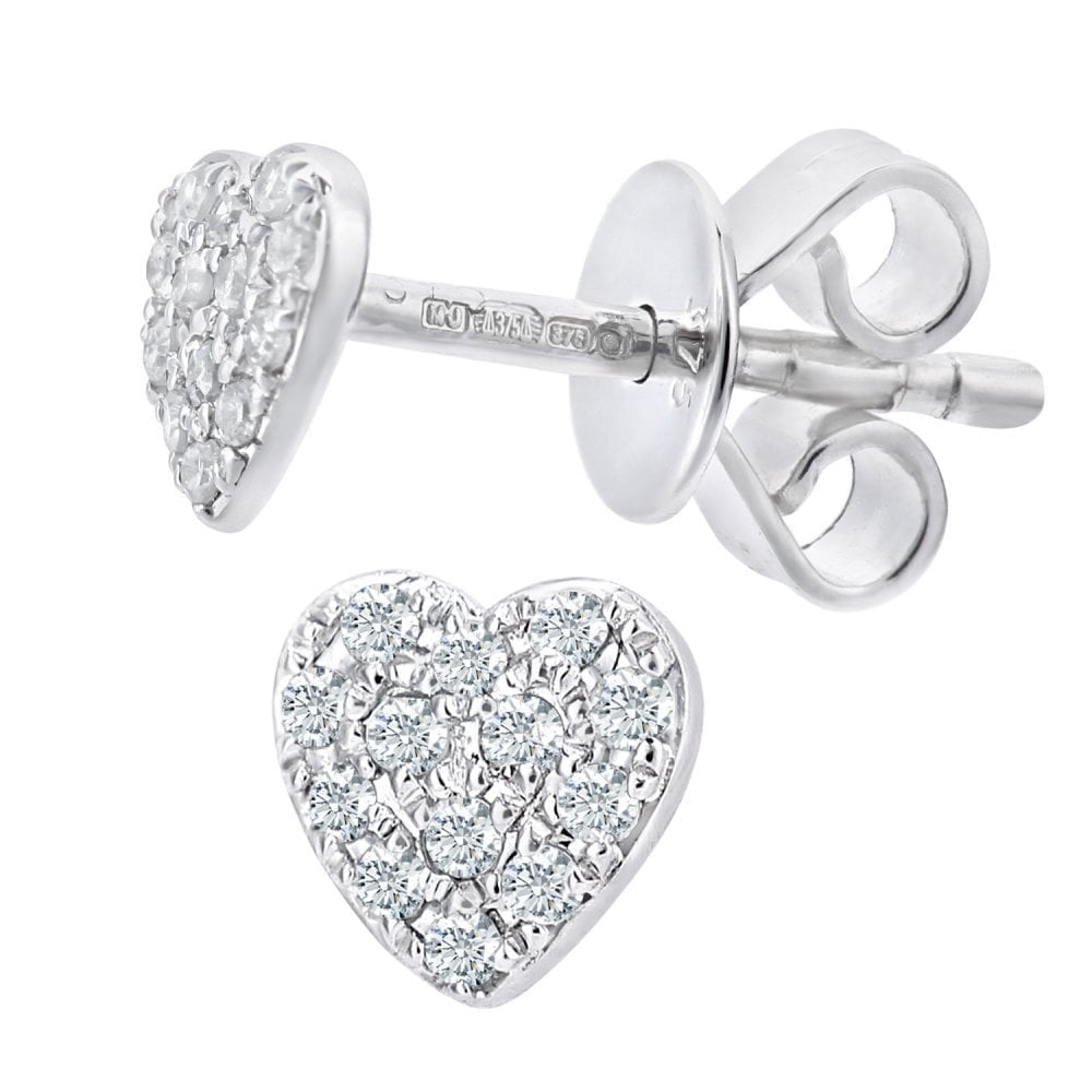 9ct White Gold 0.10 Carat Natural Diamond Mini Heart Stud Earrings