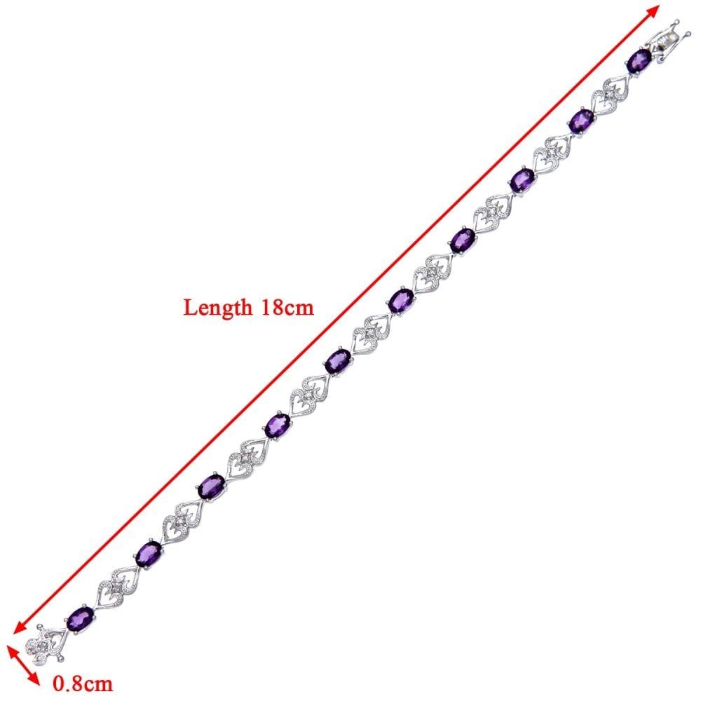9ct White Gold Oval Amethyst and Diamond Heart Bracelet