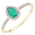 18ct Yellow Gold 0.40 Carat Pear Emerald and Diamond Teardrop Halo Ring