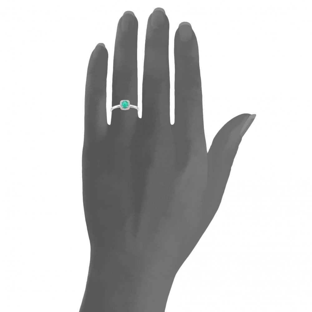 9ct White Gold 0.35ct Emerald and 0.08ct Diamond Halo Ring