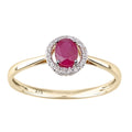 9ct Yellow Gold Oval Ruby and 0.05ct Diamond Halo Ring