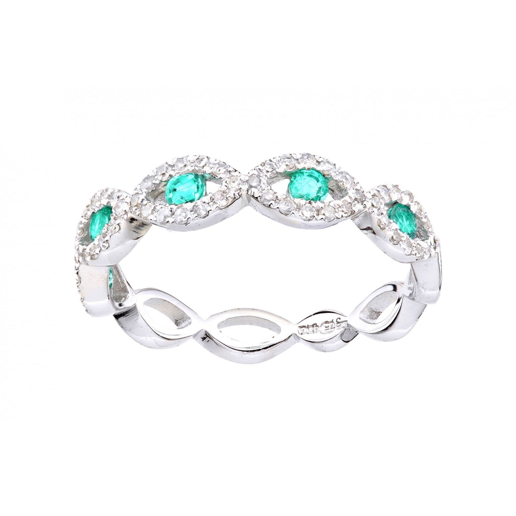 9ct White Gold Round Emerald and Diamond  Eternity Ring