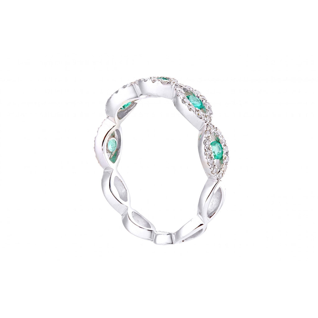9ct White Gold Round Emerald and Diamond  Eternity Ring