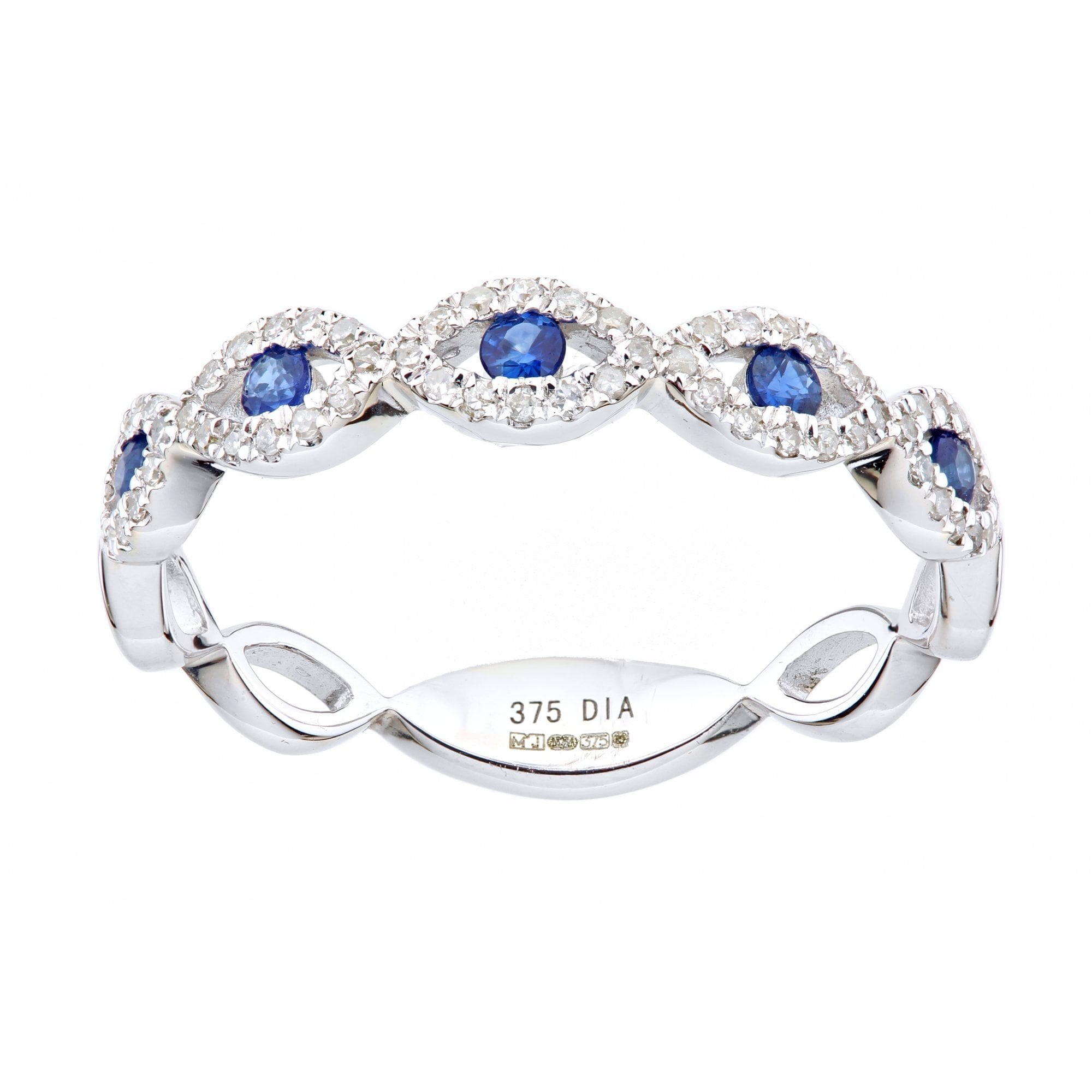 Round Natural Blue Sapphire and Diamond Full Eternity Ring in 9ct White Gold