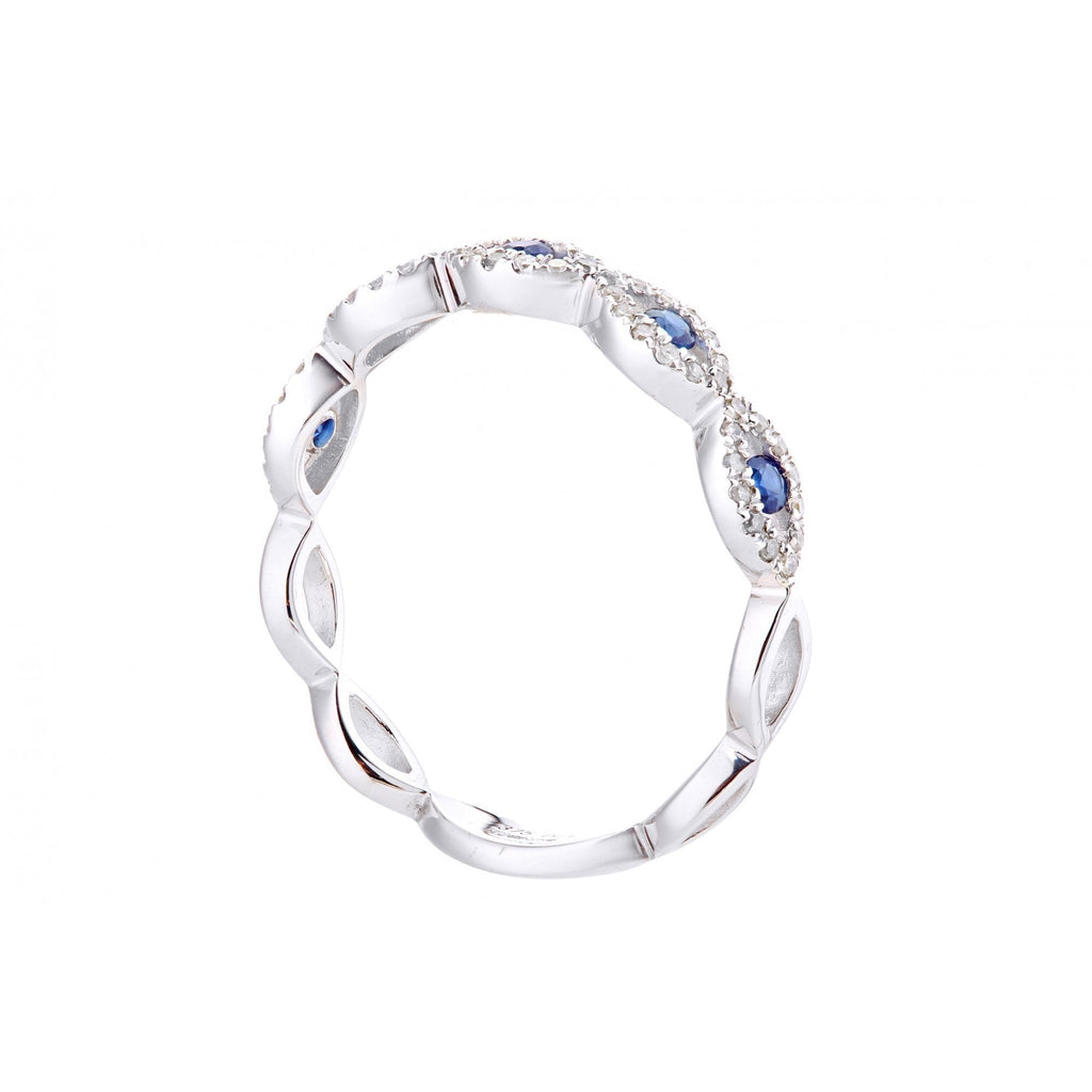 Round Natural Blue Sapphire and Diamond Full Eternity Ring in 9ct White Gold