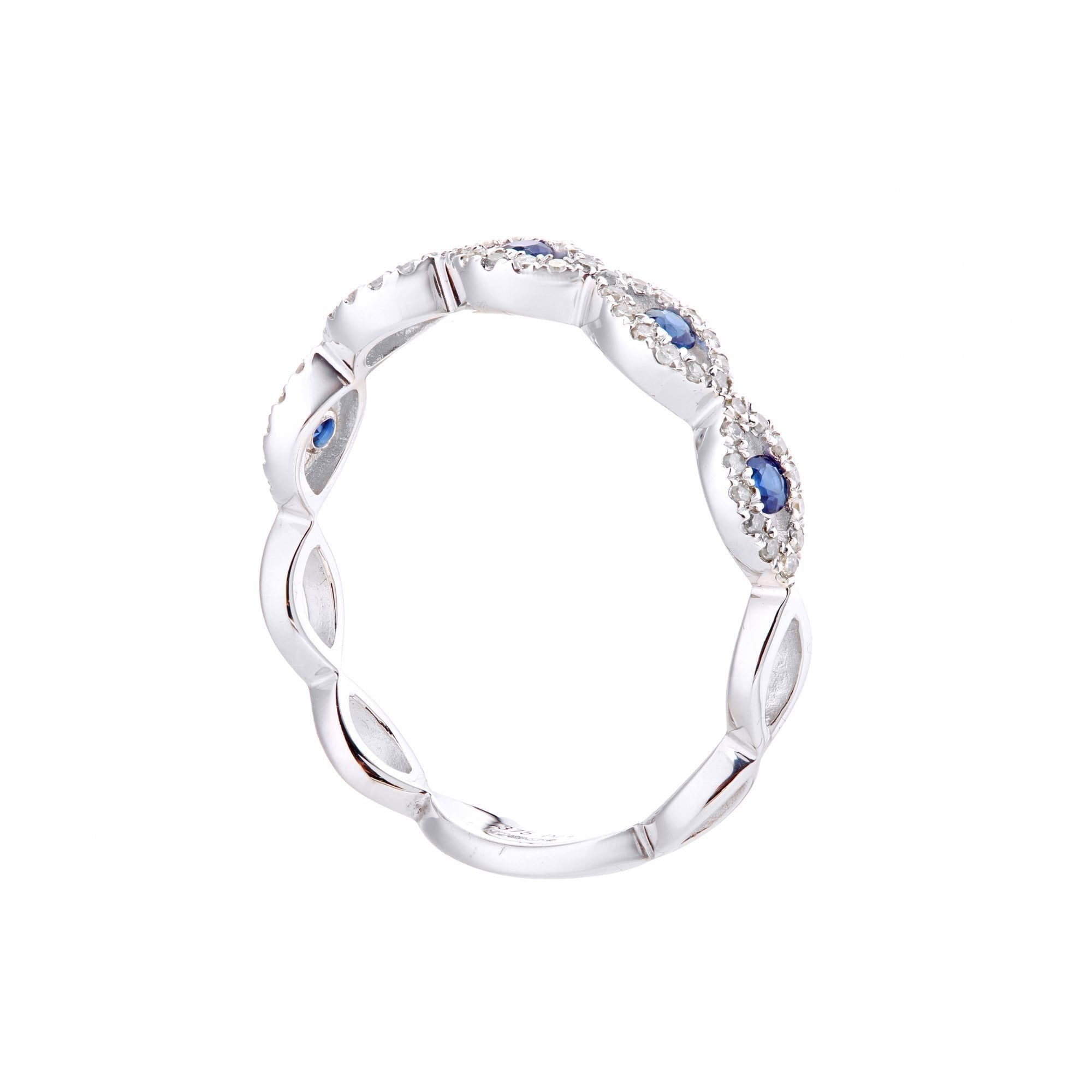 Round Natural Blue Sapphire and Diamond Full Eternity Ring in 9ct White Gold