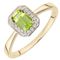 9ct Yellow Gold Octagon Peridot and 0.08ct Diamond Cluster Ring