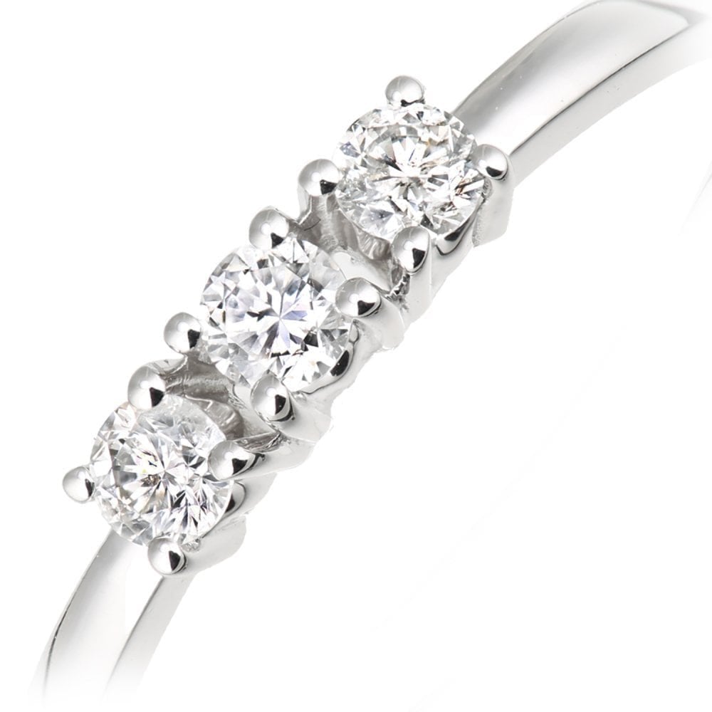 18ct White Gold 0.20 Carat Natural Diamond Trilogy Engagement Ring, I1 H-I