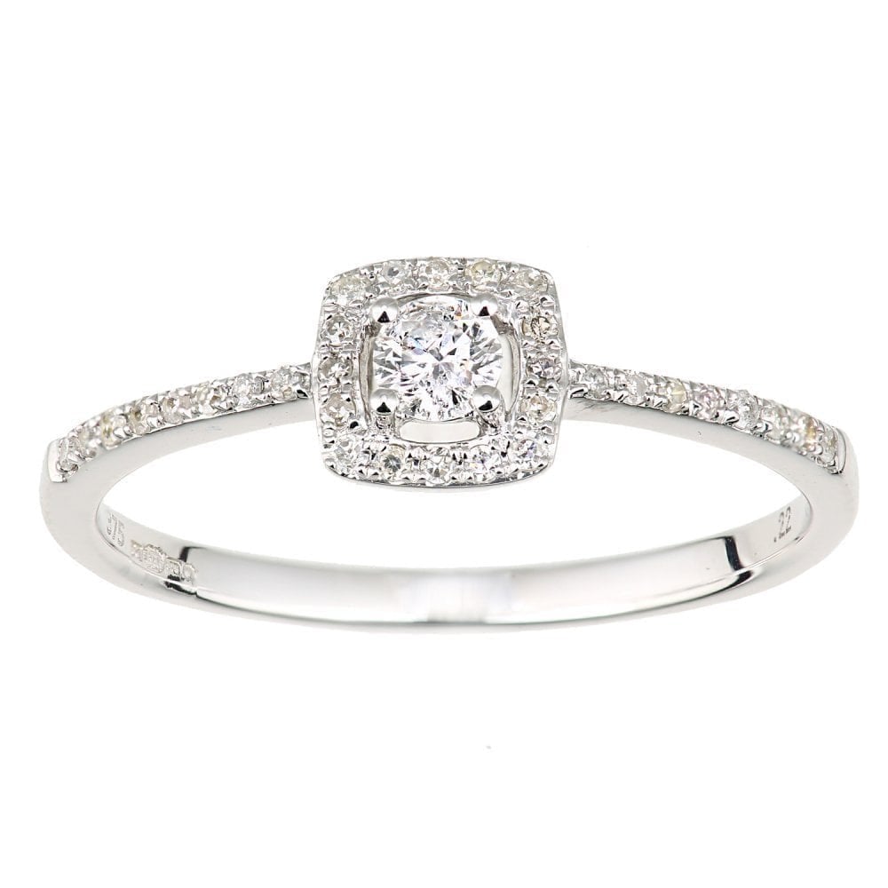 9ct White Gold 0.21 Carat Natural Diamond Halo Engagement Ring, I1-I2 H-I